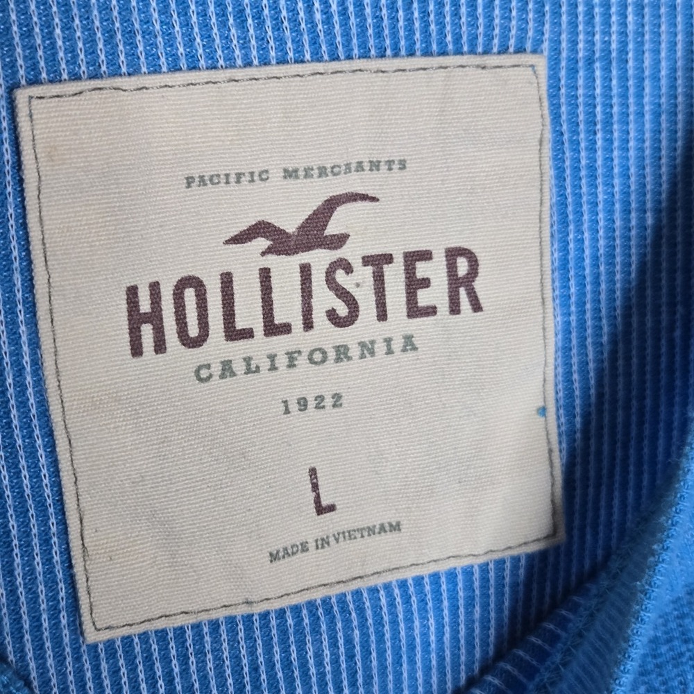 Vtg Hollister Turquoise Waffle Knit Thermal Top ‎ Longline Y2K Surf Skater Large - Picture 5 of 7